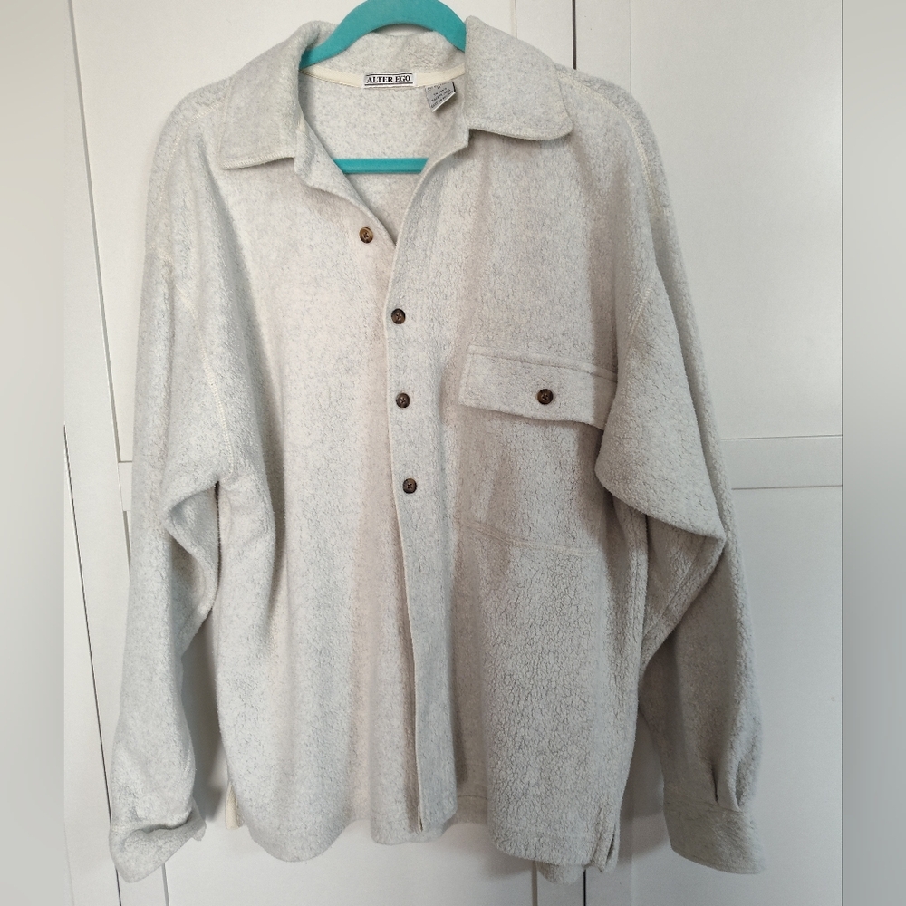 Alter Ego Men's Fleece Button Up Shirt Jacket Sz Med Runs Large Warm Cozy EUC
